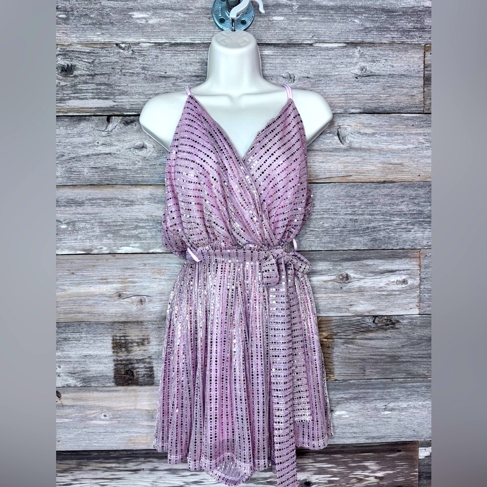 Saints & Hearts Sequined Strappy Belted Romper Rose Gold Large